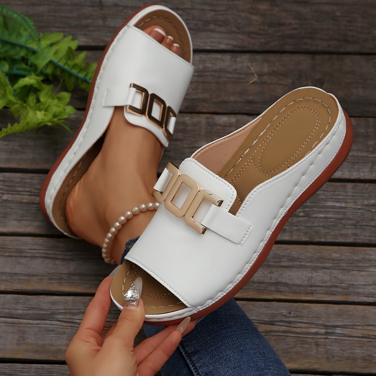 Ins Chain Wedges Sandals Summer Fashion Platform Peep-toed Slides Slippers Outdoor Thick Bottom Roman Shoes For Women by Creative Vault Marketplace
