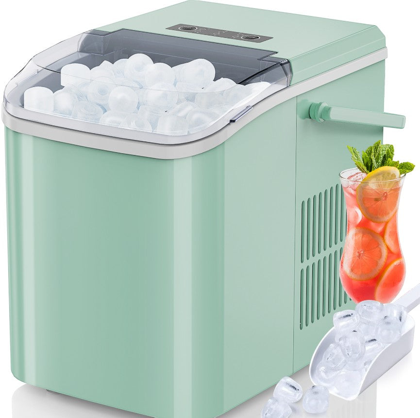 Creative Vault Marketplace portable mint green countertop ice maker with transparent lid and included ice scoop