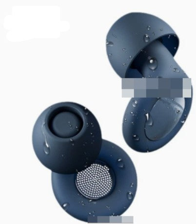 Matte navy Silent Night silicone earplugs with a filter design, shown with water droplets against a white background.