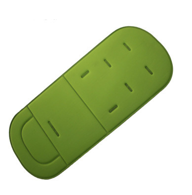 Solid lime green universal baby stroller seat cushion with integrated harness slots on a white background.