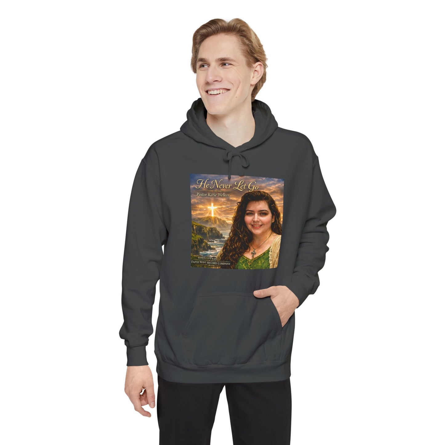 Christian Portrait Hoodie - 'He Lives For Me' Inspirational Faith Sweatshirt
