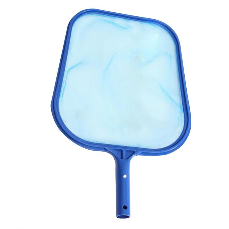 Blue pool leaf skimmer net with a fine mesh screen and a sturdy plastic frame and handle.