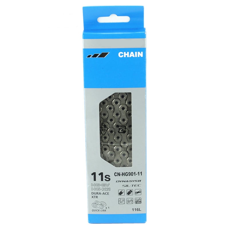 VelocityPro HG901-11 11-speed bicycle chain in blue and silver retail packaging.