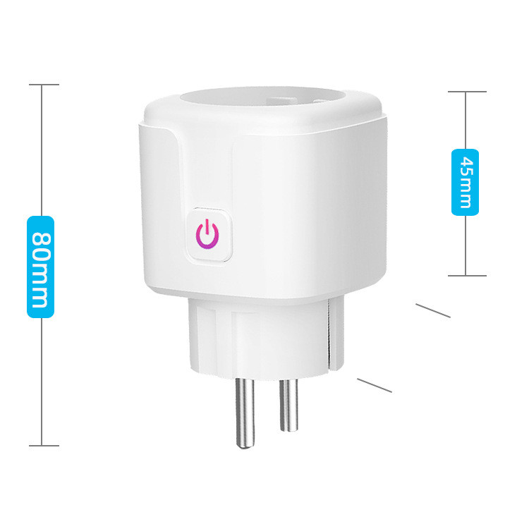 White EuroConnect smart socket with a power button and dimension markings showing 80mm height and 45mm width.