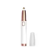 SmoothBrow rechargeable hair remover in white and rose gold, featuring a sleek, pen-like design with a removable cap.