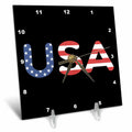 3dRose USA Written in Stars and Stripes in a Black Background. - Desk Clocks (dc_349249) by 3dRose