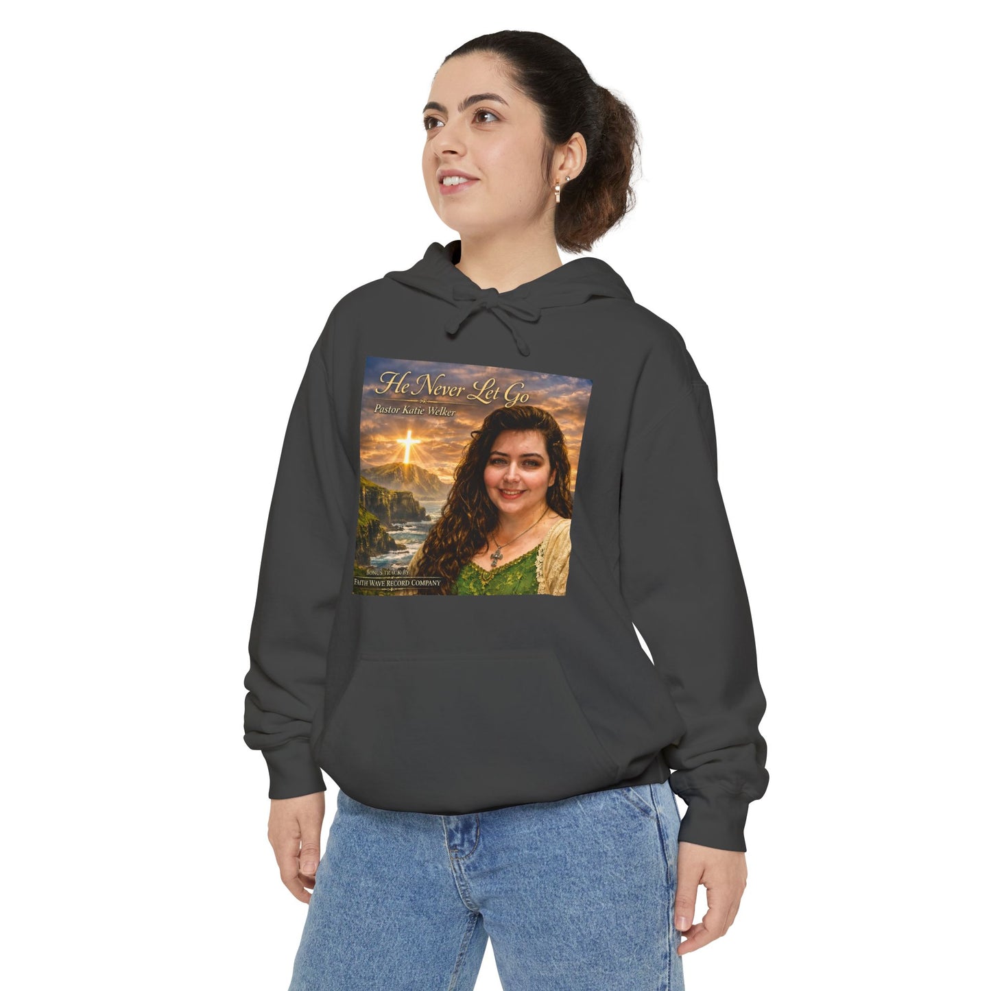 Christian Portrait Hoodie - 'He Lives For Me' Inspirational Faith Sweatshirt
