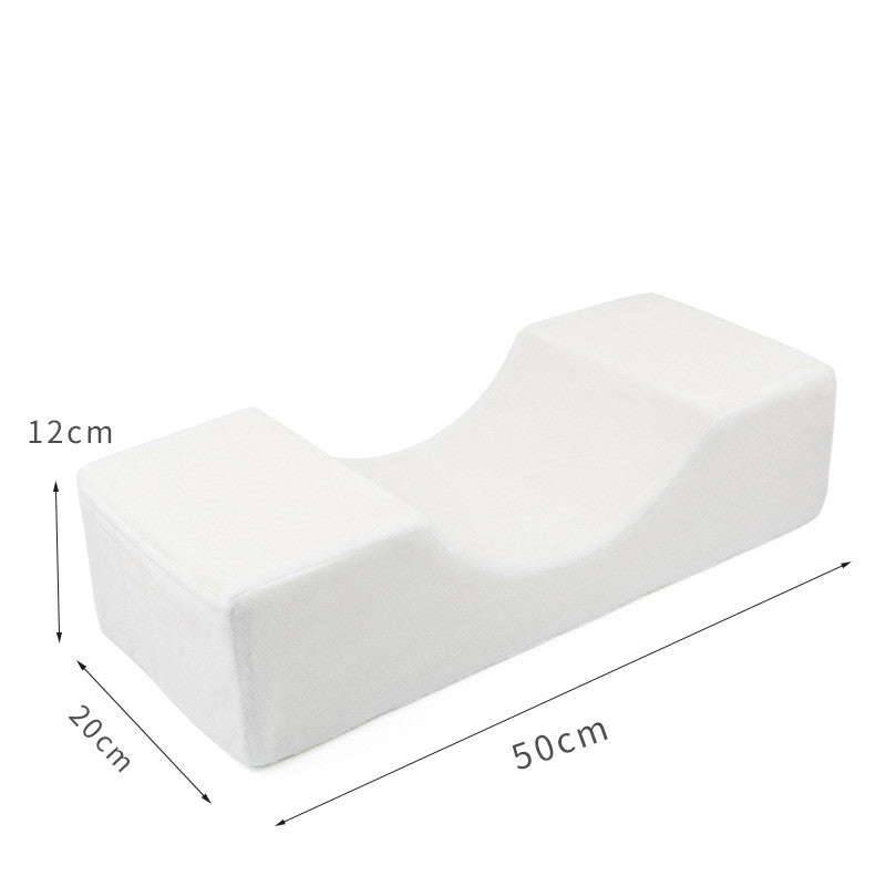 White U-shaped memory foam lash pillow with measurement dimensions of 50cm length, 20cm width, and 12cm height.