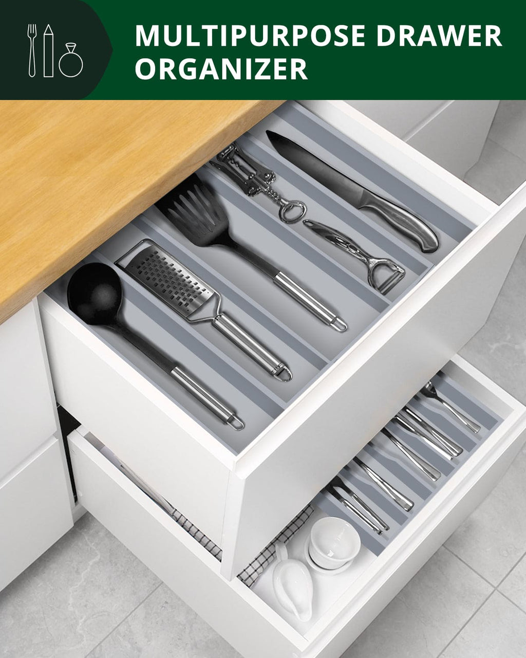 Utensil Drawer Organizer, Gray (5 Slots) by Royal Craft Wood