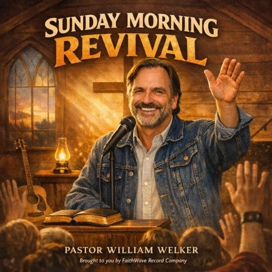 Album cover featuring a smiling pastor at a podium, gesturing to a crowd in a warm, golden-lit church setting.