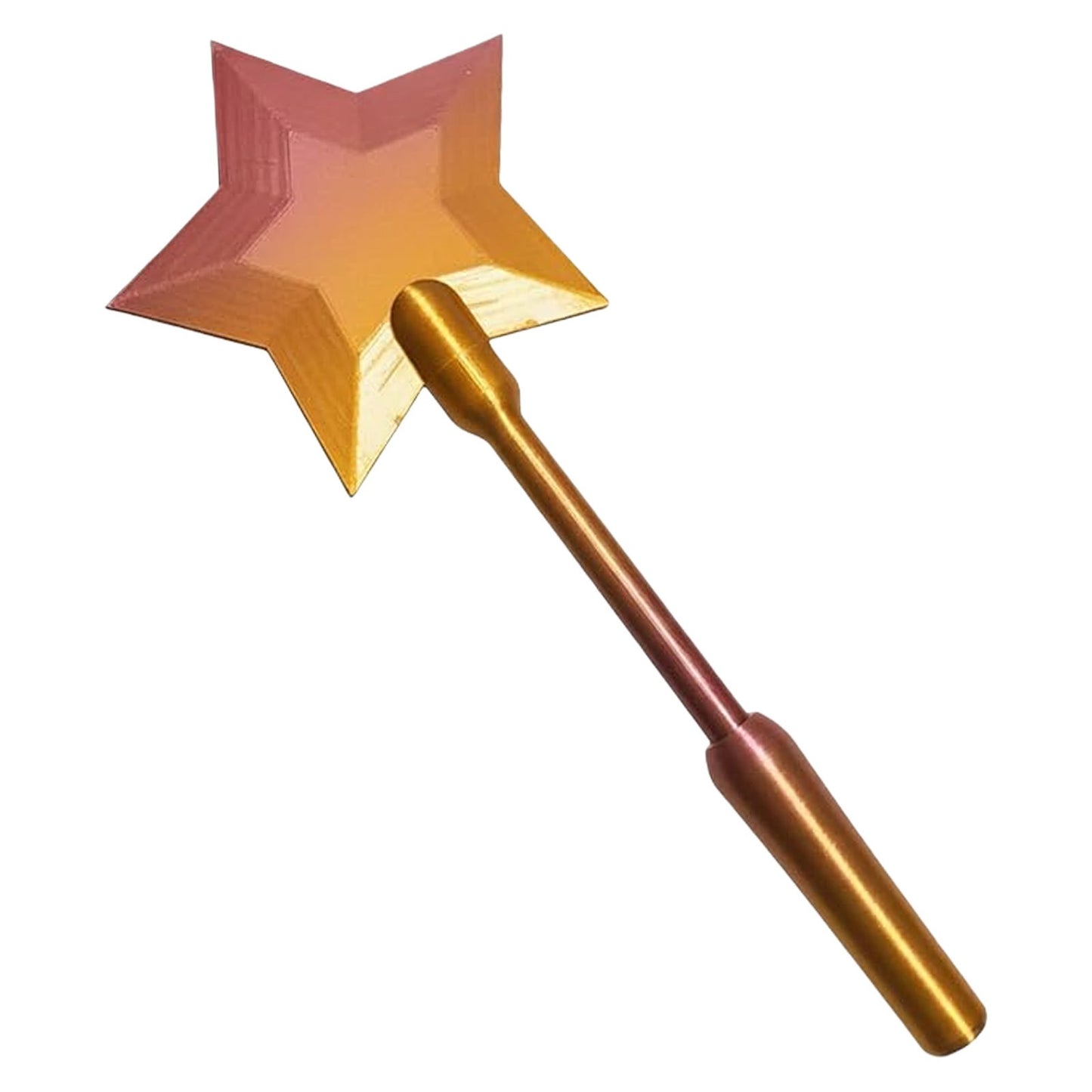 A star-shaped payment wand in a metallic gradient of gold, orange, and pink, featuring a slender, textured handle.