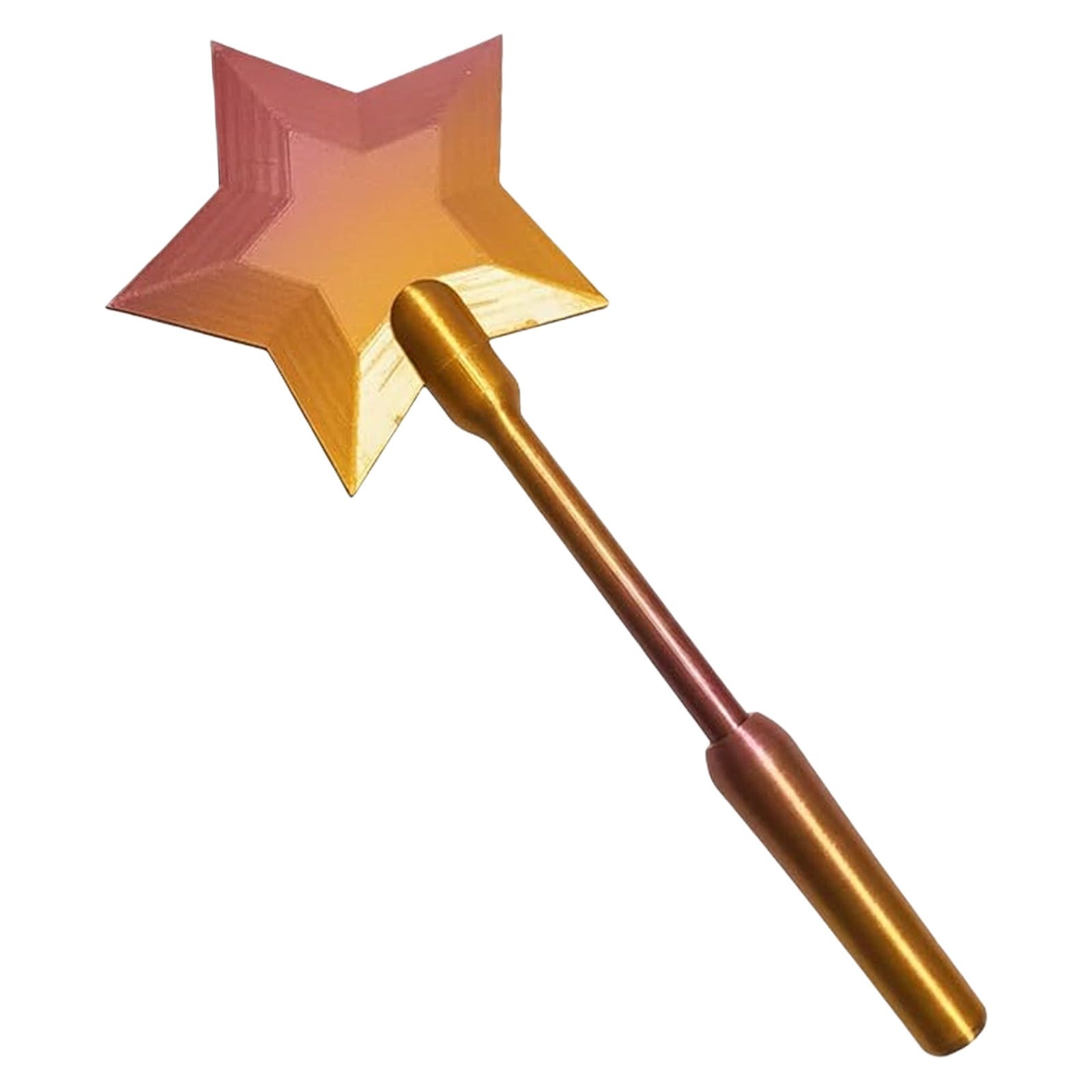 A star-shaped payment wand in a metallic gradient of gold, orange, and pink, featuring a slender, textured handle.