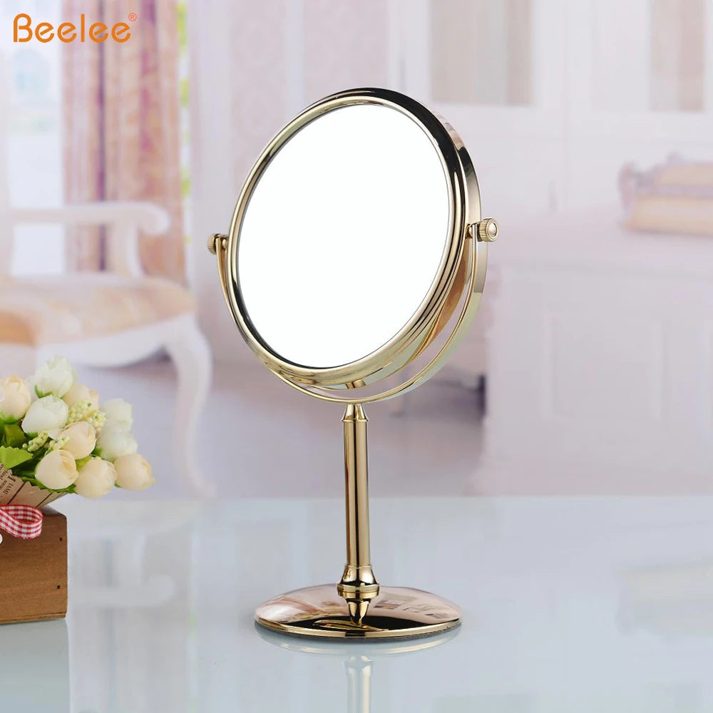 Beelee Double-Sided Makeup Mirror – Gold Round Tabletop Mirror (6" & 8")