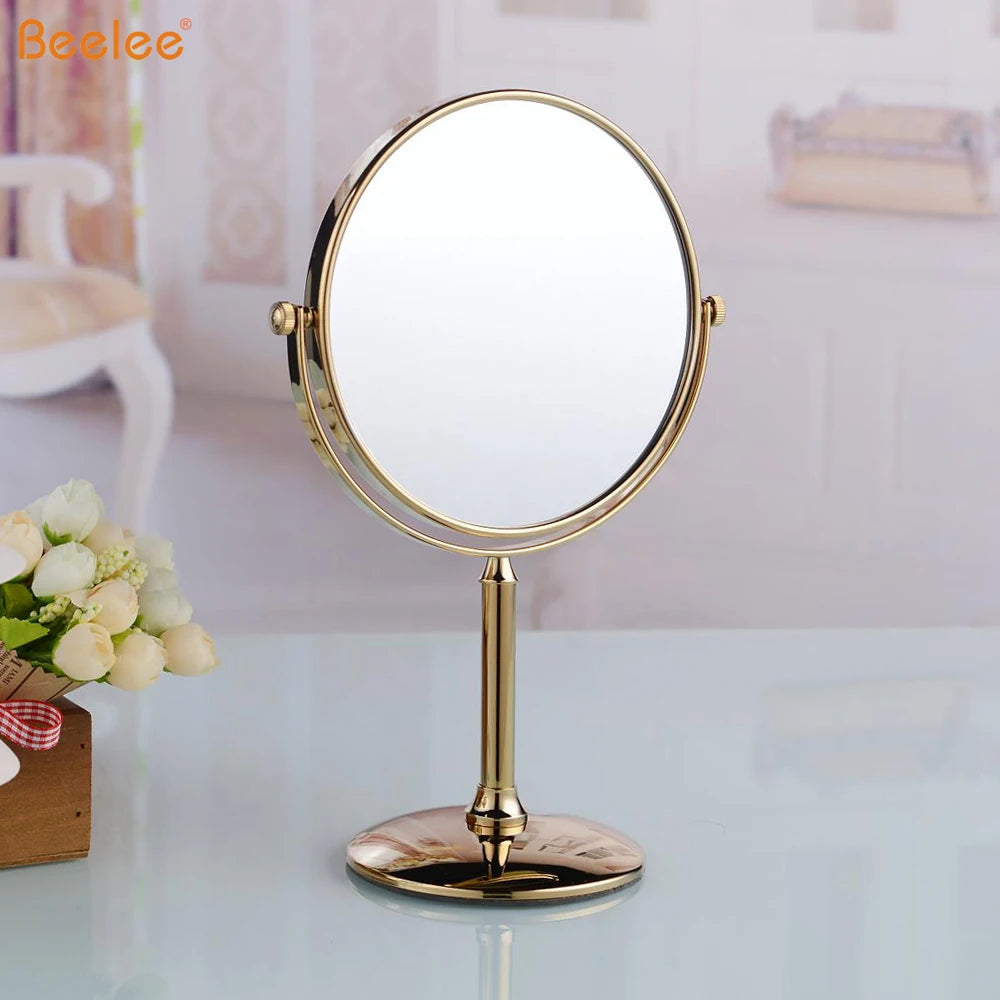 Beelee Double-Sided Makeup Mirror – Gold Round Tabletop Mirror (6" & 8")