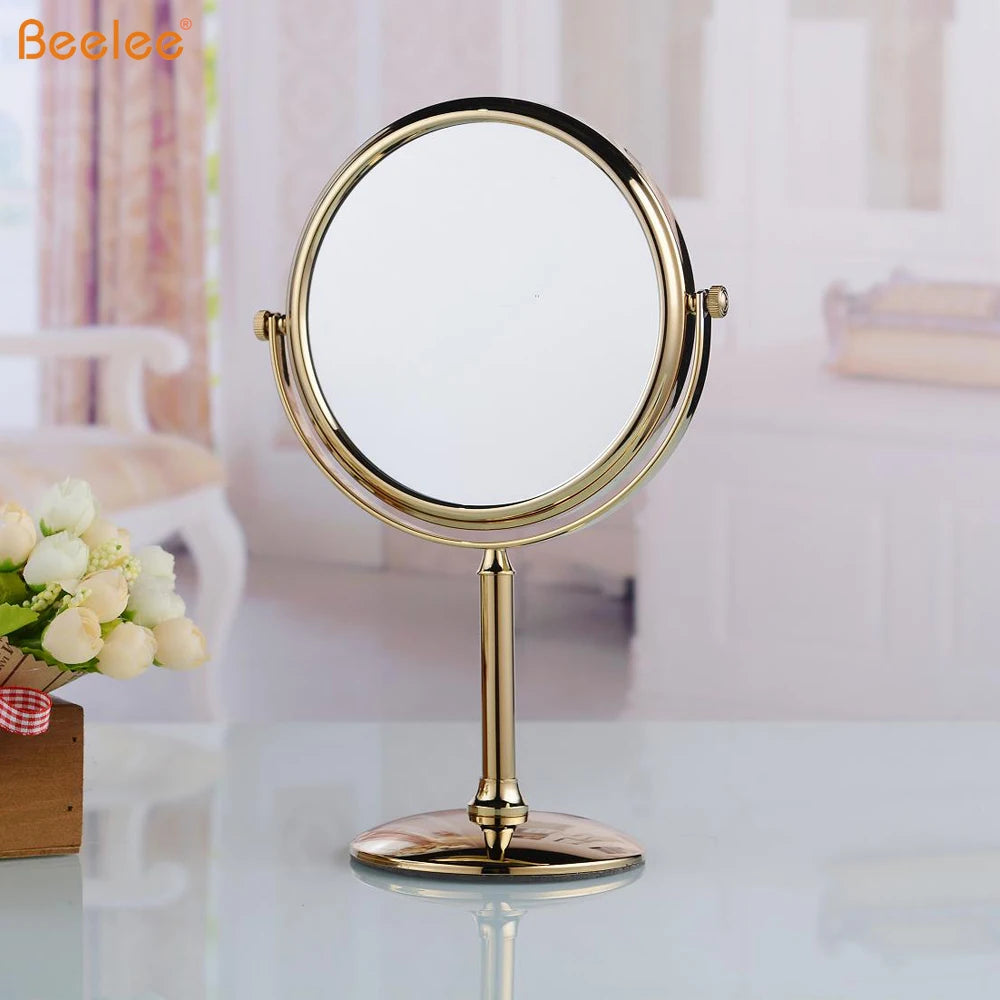 Beelee Double-Sided Makeup Mirror – Gold Round Tabletop Mirror (6" & 8")