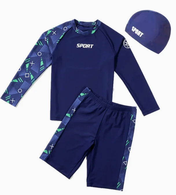 Boys' Plus Size Two-Piece Swimsuit – Quick-Dry Split Swimwear for Kids (35–85kg)