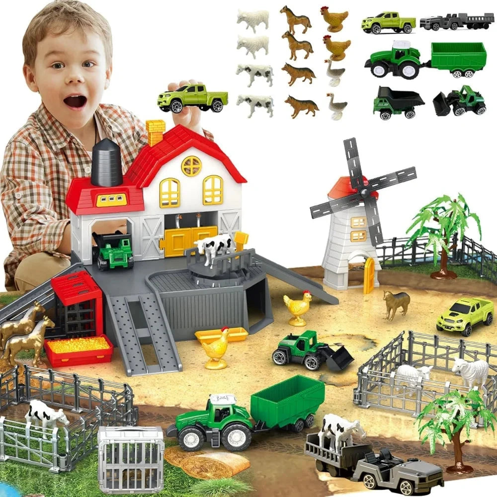 Children's Farm Scene Toy Set, Includes House, Windmill, 6 Farm Vehicles, 12 Poultry Animals, and Farm Map, Suitable for Boys and Girls Aged 3-6, Birthday Gift, Christmas Gift, New Year Gift by Creative Vault Marketplace