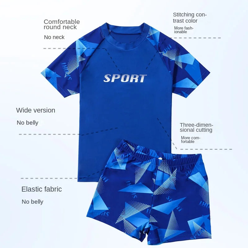 Boys' Plus Size Sun Protection Swimsuit – Quick-Dry Two-Piece Set (Up to 85kg)