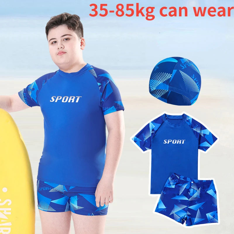 Boys' Plus Size Sun Protection Swimsuit – Quick-Dry Two-Piece Set (Up to 85kg)