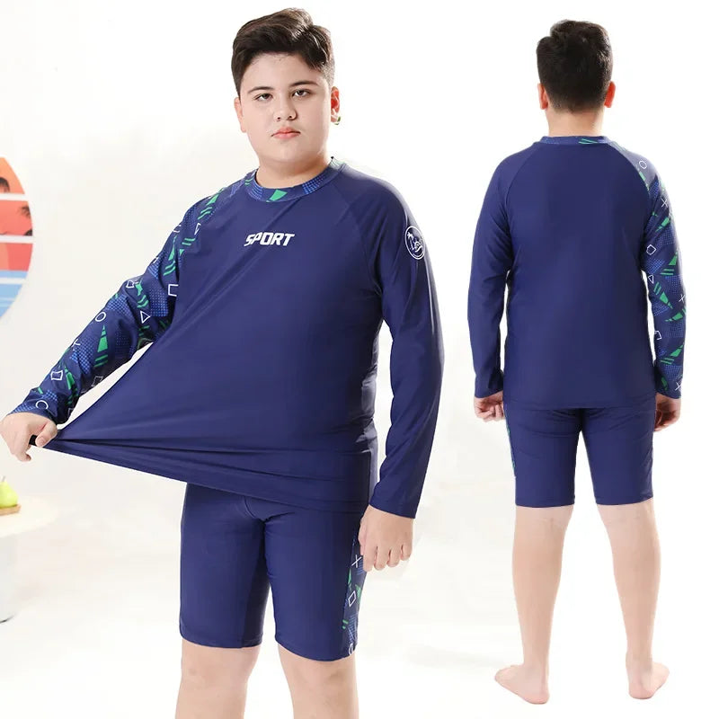 Boys' Plus Size Two-Piece Swimsuit – Quick-Dry Split Swimwear for Kids (35–85kg)