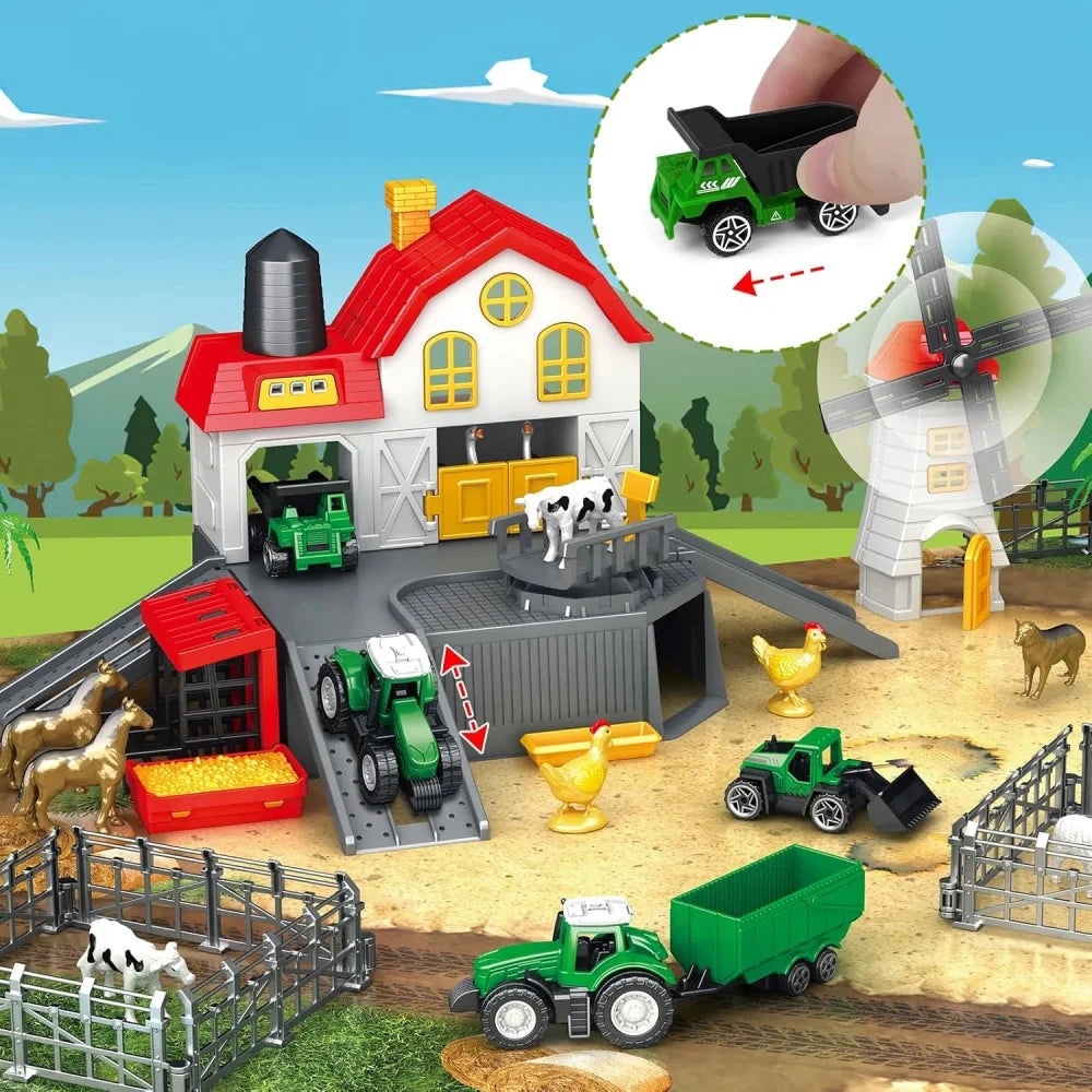 Children's Farm Scene Toy Set, Includes House, Windmill, 6 Farm Vehicles, 12 Poultry Animals, and Farm Map, Suitable for Boys and Girls Aged 3-6, Birthday Gift, Christmas Gift, New Year Gift by Creative Vault Marketplace