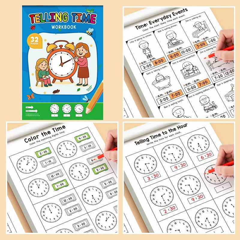 Children's Time Concept Practice Workbook, Suitable for Home School and Kindergarten Activities, Includes Reading and Math Practice Sheets, Perfect for Classroom Teaching and Back-To-School Supplies. Christmas Gifts. by Creative Vault Marketplace