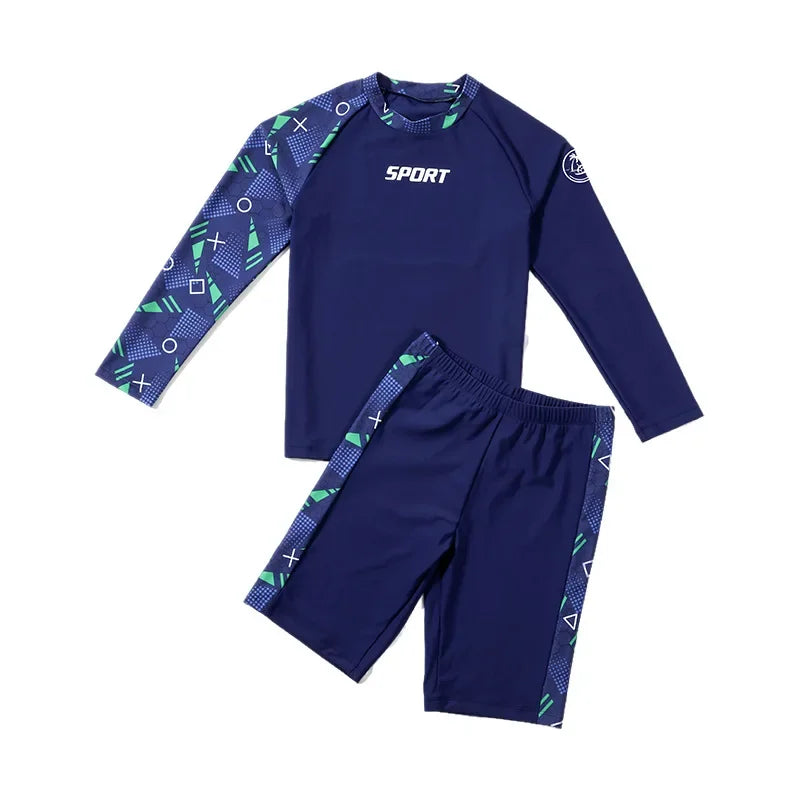 Boys' Plus Size Two-Piece Swimsuit – Quick-Dry Split Swimwear for Kids (35–85kg)