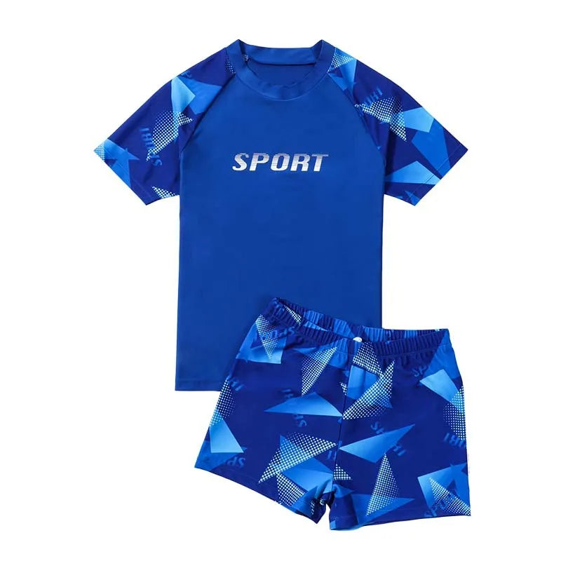 Boys' Plus Size Sun Protection Swimsuit – Quick-Dry Two-Piece Set (Up to 85kg)