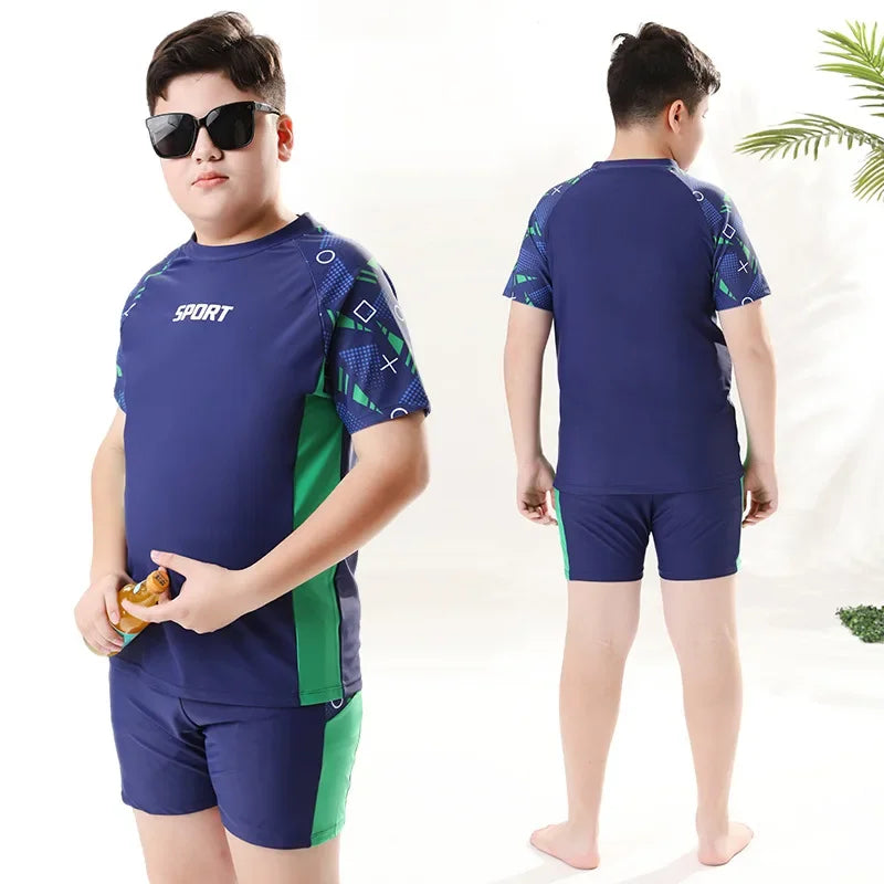 Boys' Plus Size Two-Piece Swimsuit – Quick-Dry Split Swimwear for Kids (35–85kg)
