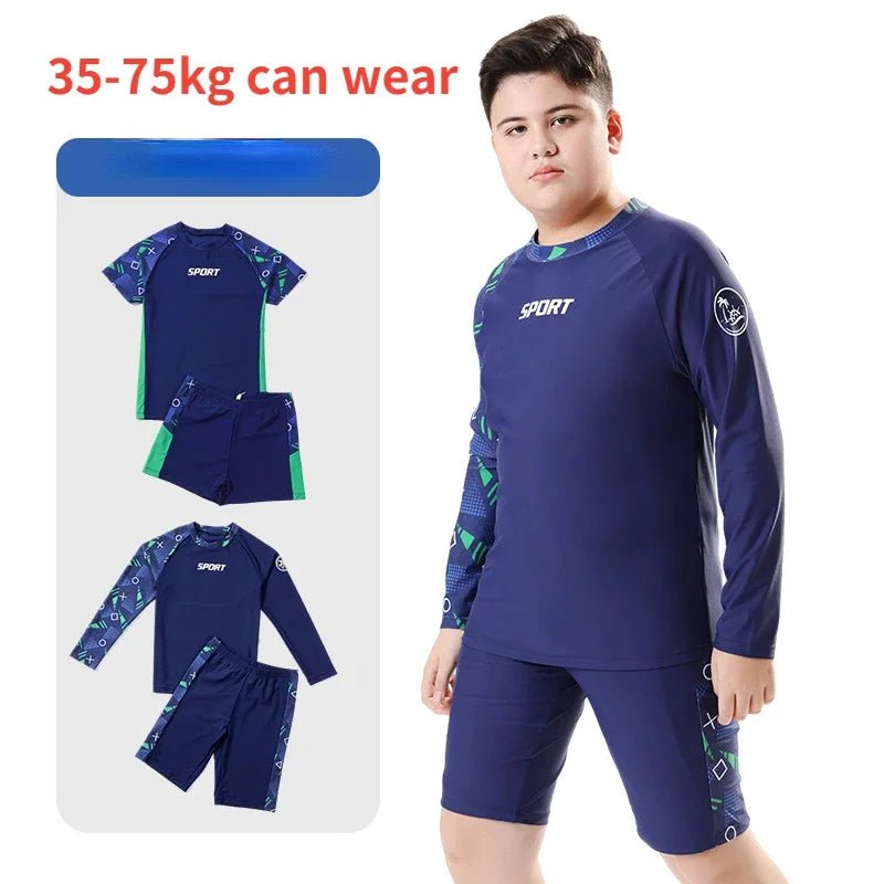 Boys' Plus Size Two-Piece Swimsuit – Quick-Dry Split Swimwear for Kids (35–85kg)