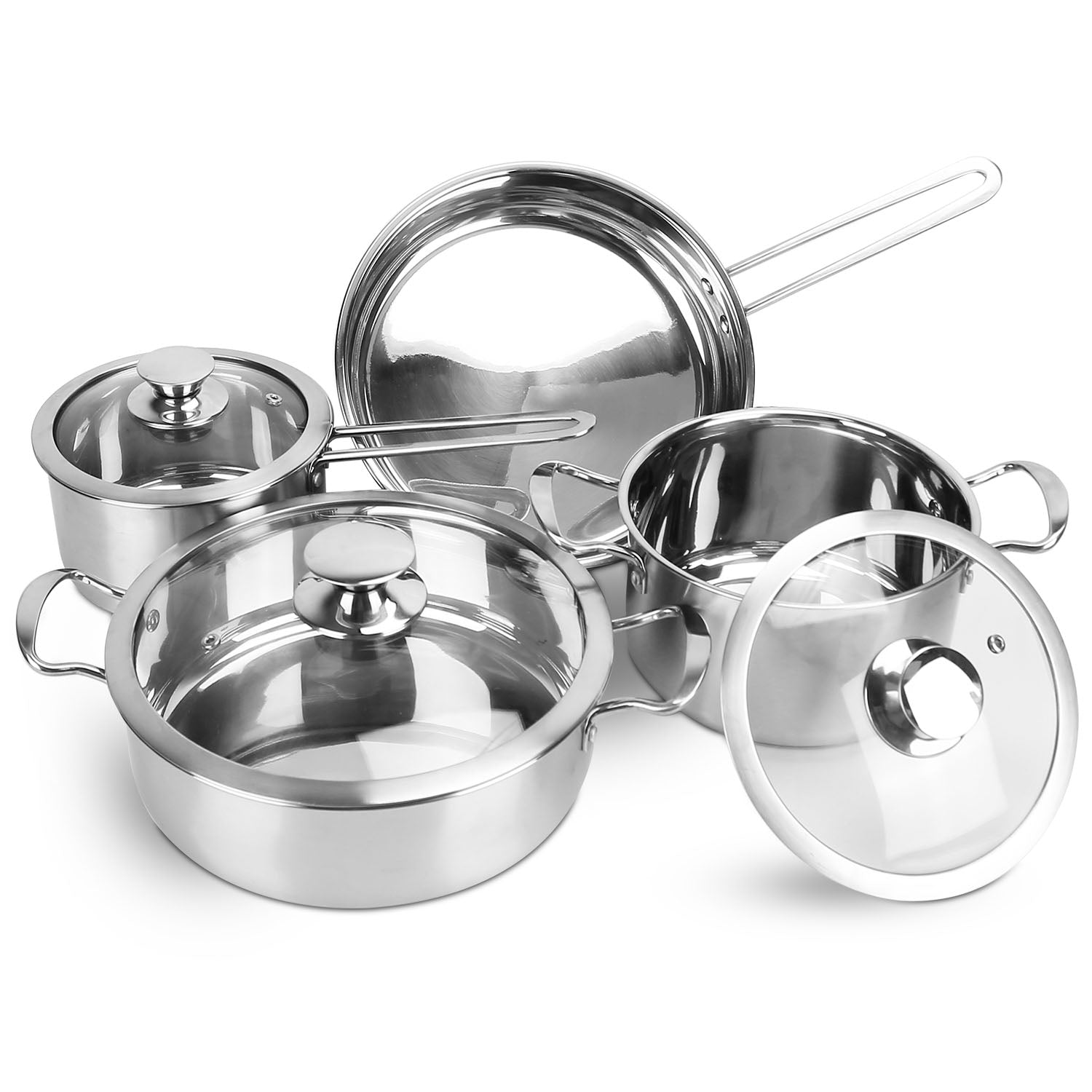 Stainless Steel Cookware Set Fast Even Heat Induction Pots Pans Set Dishwasher Safe with 2.7/3.7 Quart Stockpot 2 Quart Saucepan 9.17in Frying Pan by Avera Group