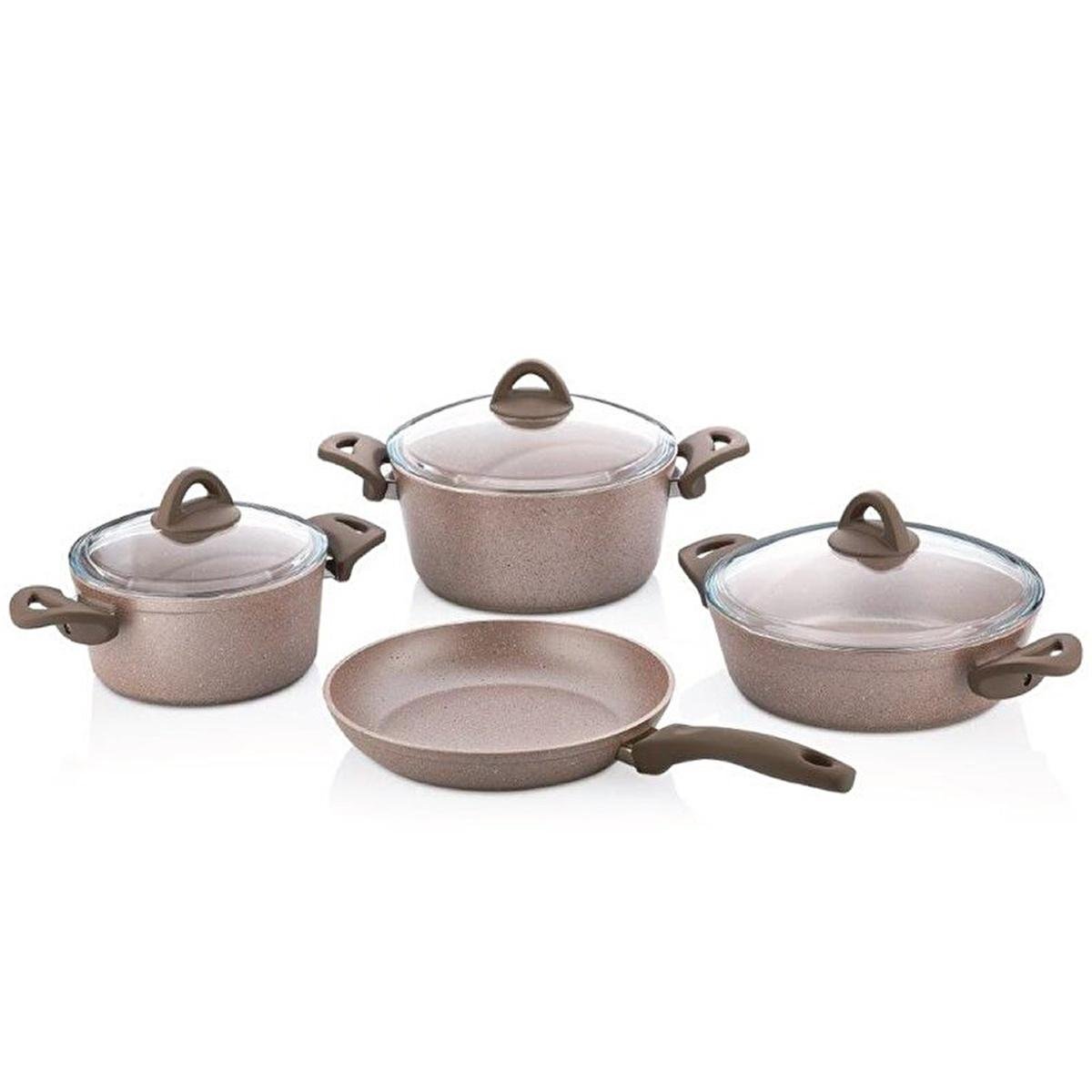Papilla Non-Stick Cookware Set - 7 Piece Aluminium Pots and Pans with Heat-Resistant Glass Lids, Ergonomic Handles, Durable PTFe Coating by Beauty Care Bag