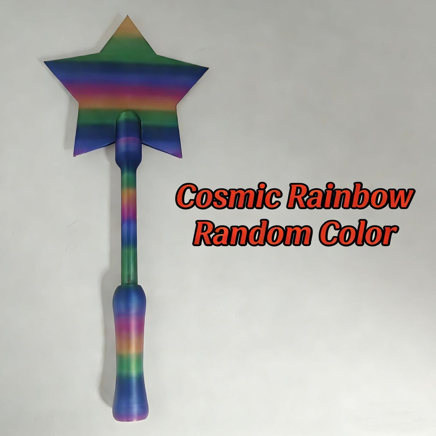 Magic Tap Payment Wand with a star-shaped top, featuring a vibrant, horizontal cosmic rainbow gradient throughout.