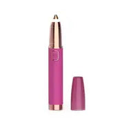 Fuchsia and rose gold rechargeable eyebrow hair remover with a sleek, lipstick-style design and matching cap.