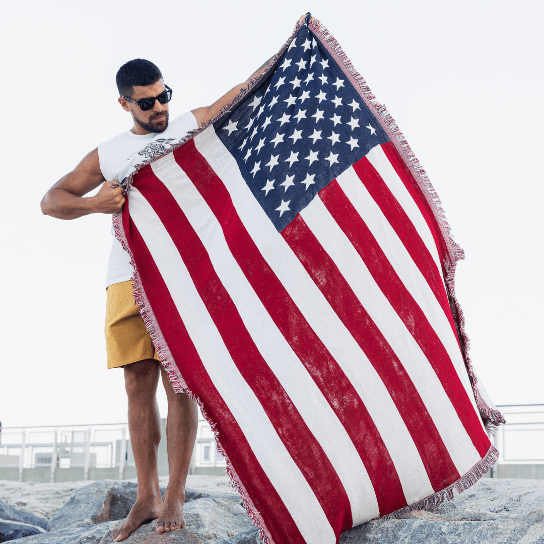 USA Flag Woven Throw Blanket by Ceibo House