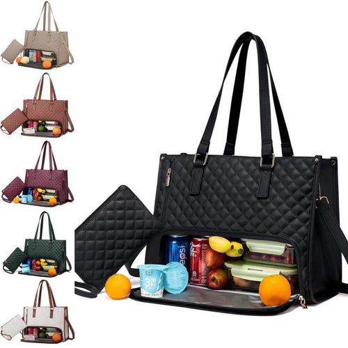 2-in-1 Quilted Lunch Tote Bag with Wallet | Women's Insulated Crossbody by Creative Vault Marketplace