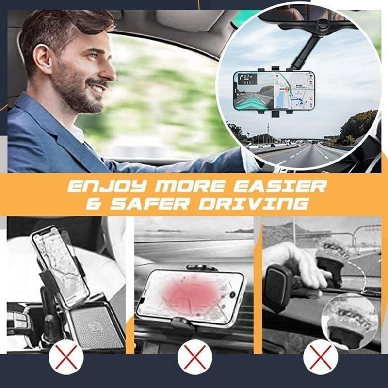 Rearview Mirror Phone Holder For Car Rotatable And Retractable Car Phone Holder Multifunctional 360 Rear View Mirror Phone Holder Suitable For All Mobile Phones And All Car by Creative Vault Marketplace