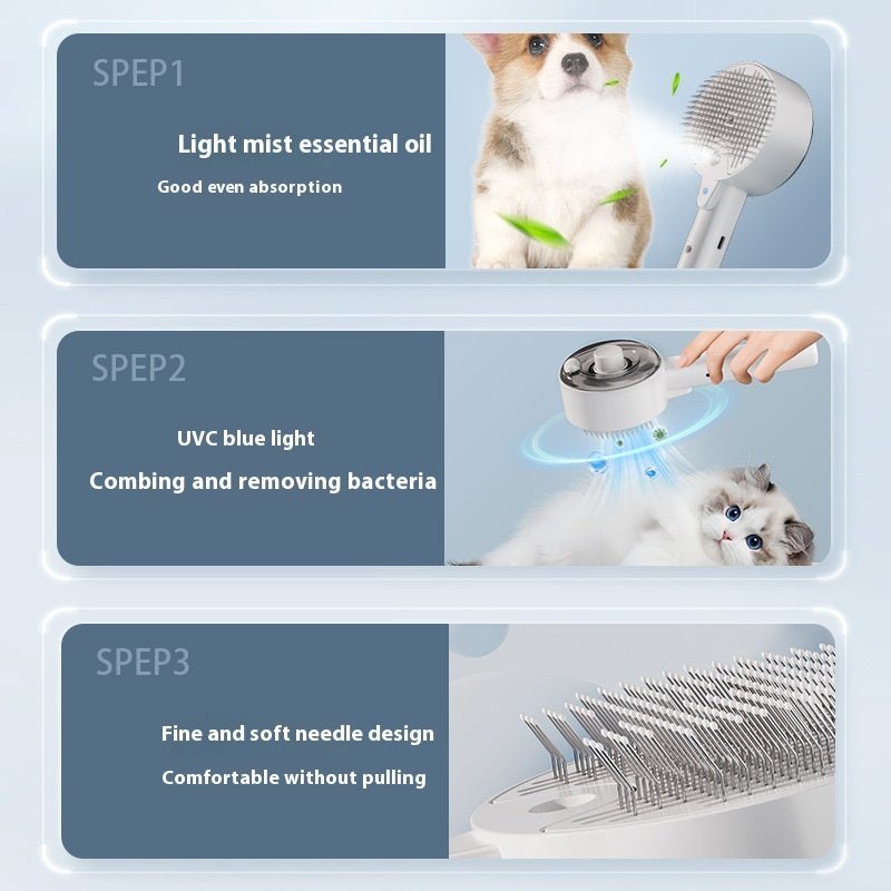 Pet Steam Spray Grooming Brush – Self-Cleaning Hair Remover with UV Sterilization by Creative Vault Marketplace