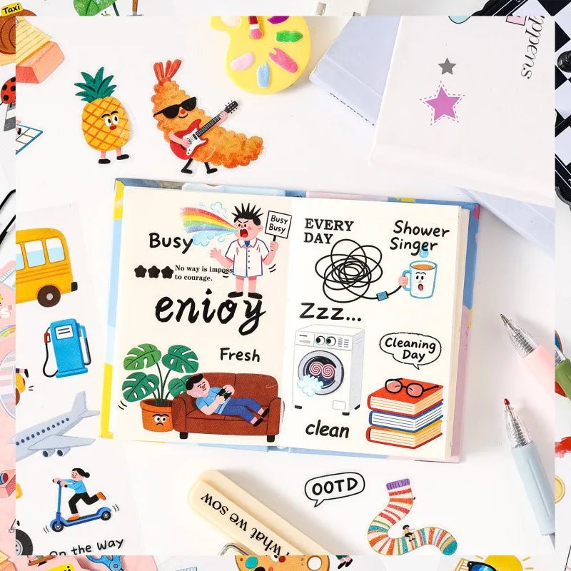 Yuezhen Cultural and Creative Daily Funny PET Journal Stickers Cute Journal Materials Children's Stickers Small Gift by Creative Vault Marketplace
