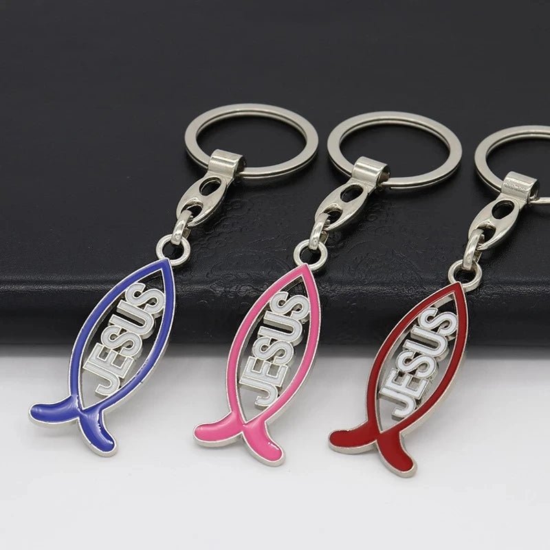 Catholic Christian Jewelry Alloy Dripping Jesus (Jesus) Fish Fashion Keychain Pendant Crafts Car Keychain by Creative Vault Marketplace