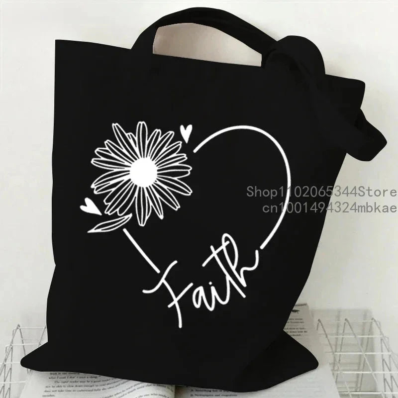 Faith Printed Heart Tote Bag: Stylish Canvas Shoulder Bag for Everyday Inspiration by Creative Vault Marketplace