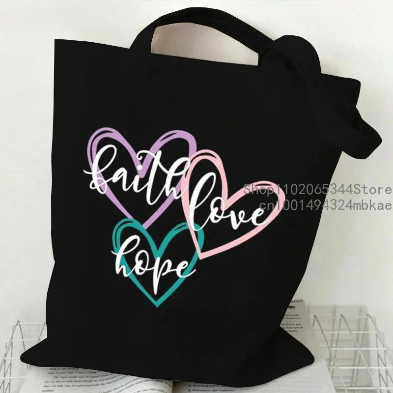 Faith Printed Heart Tote Bag: Stylish Canvas Shoulder Bag for Everyday Inspiration by Creative Vault Marketplace