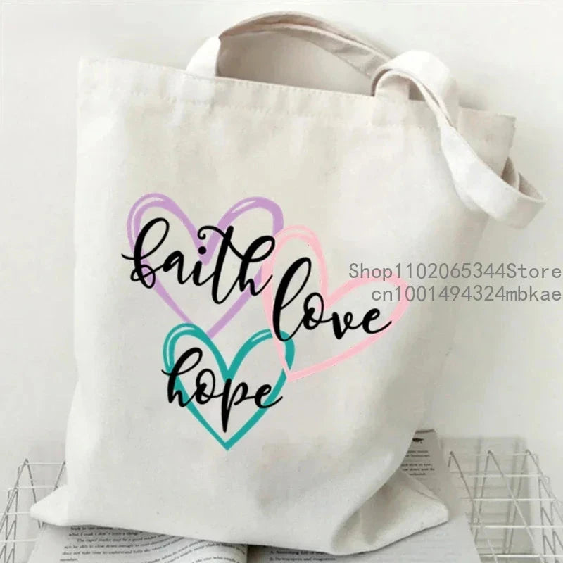 Faith Printed Heart Tote Bag: Stylish Canvas Shoulder Bag for Everyday Inspiration by Creative Vault Marketplace