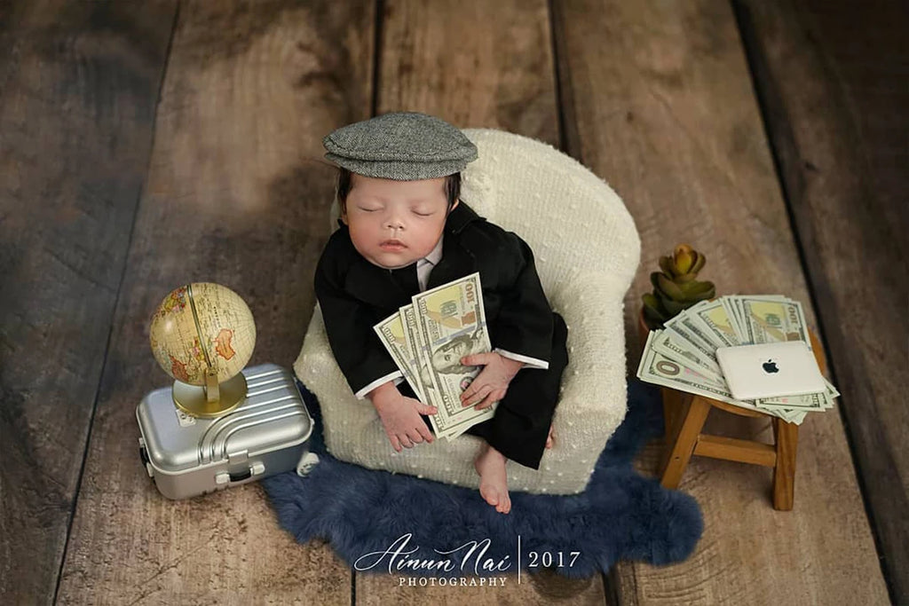 Newborn Photography Props Gentlemen Flat Hat Bow tie Set Costume Mini Computer Glasses Suitcases Baby Decor goods Accessories by Creative Vault Marketplace