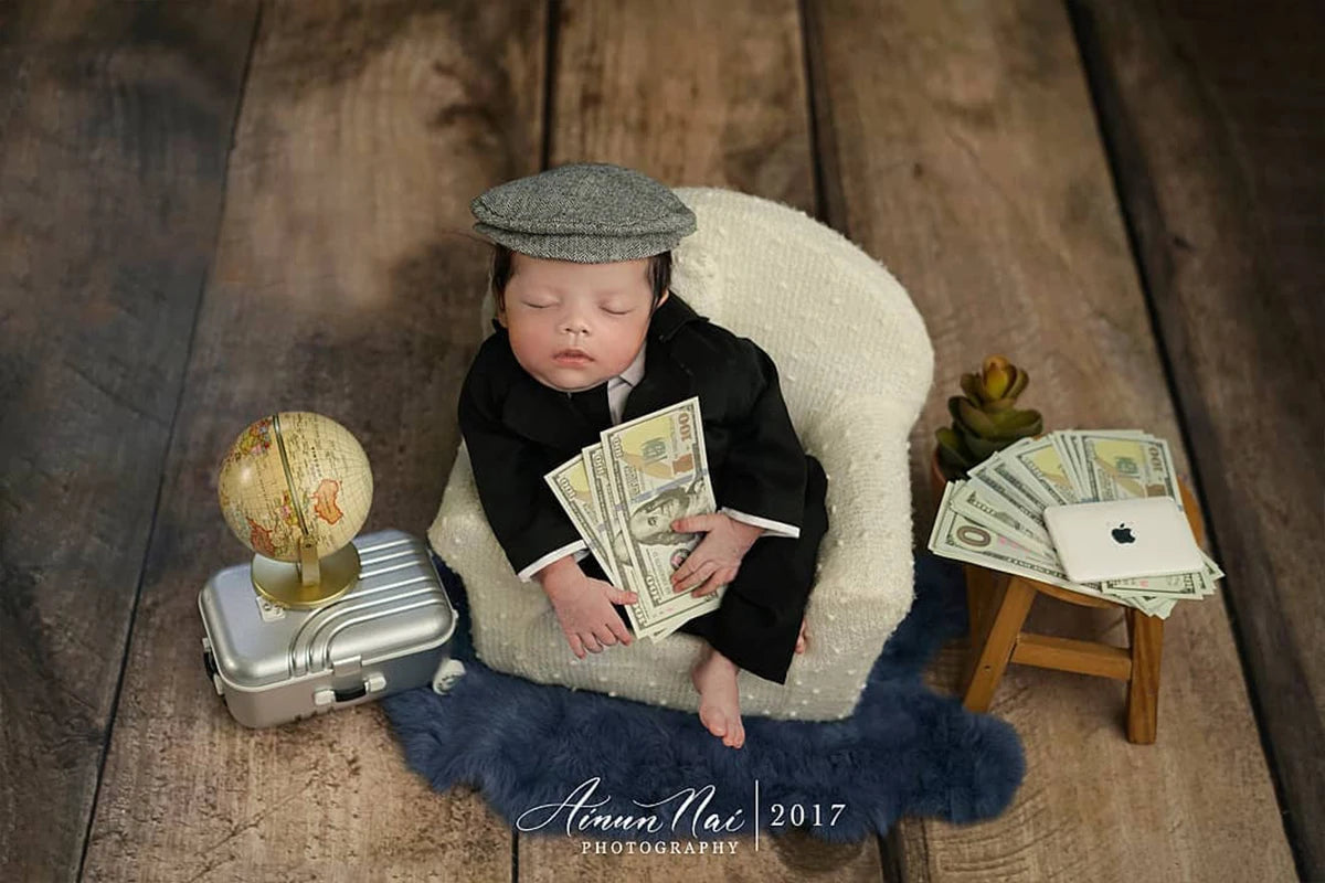 Newborn Photography Props Gentlemen Flat Hat Bow tie Set Costume Mini Computer Glasses Suitcases Baby Decor goods Accessories by Creative Vault Marketplace