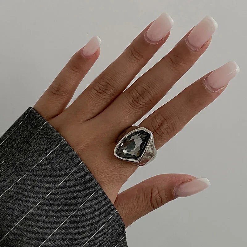 Fashion Grey Crystal Geometric Ring Women Design Silver Color Square Finger Rings Asymmetrical Zircon Daily Wear Jewelry Gifts by Creative Vault Marketplace