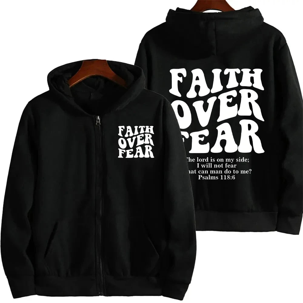 Empower Your Style with the Faith Over Fear Christian Women Zip Hoodie by Creative Vault Marketplace