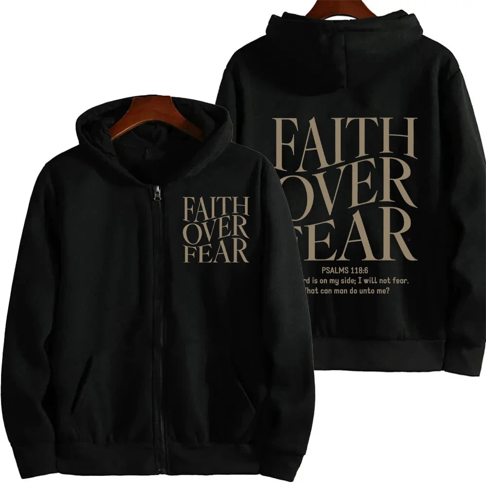 Empower Your Style with the Faith Over Fear Christian Women Zip Hoodie by Creative Vault Marketplace