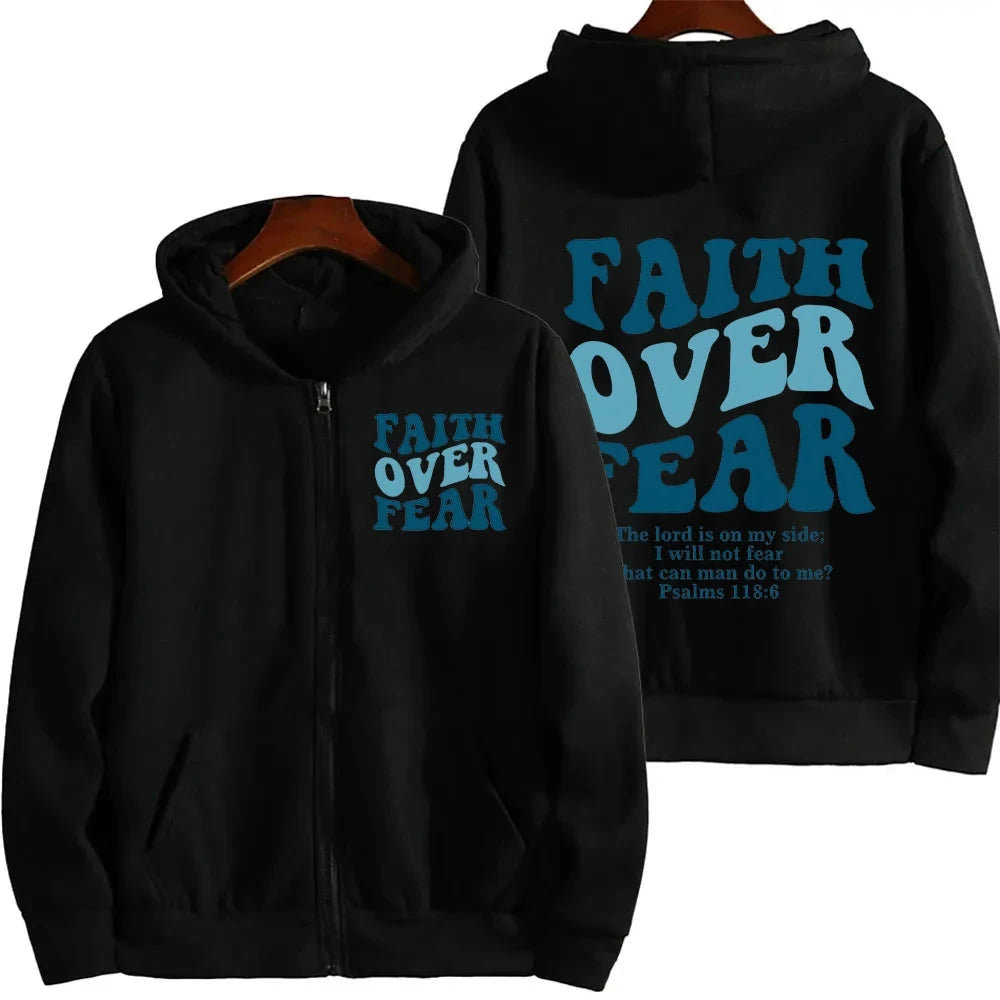 Empower Your Style with the Faith Over Fear Christian Women Zip Hoodie by Creative Vault Marketplace