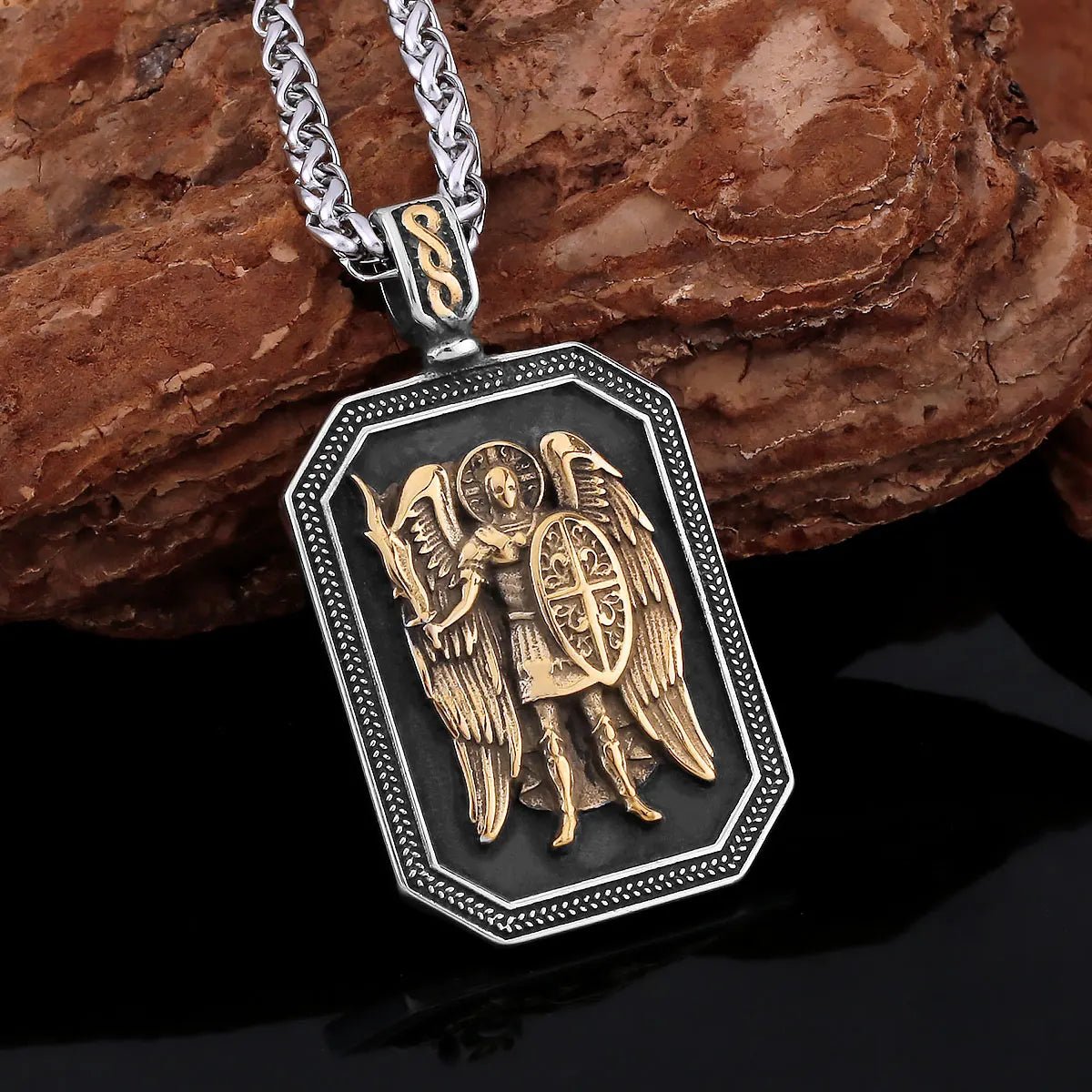 Religious Guard Archangel St. Michael Necklace Christian Faith Amulet Pendant Stainless Steel Gold Color Jewelry for Lover Gift by Creative Vault Marketplace